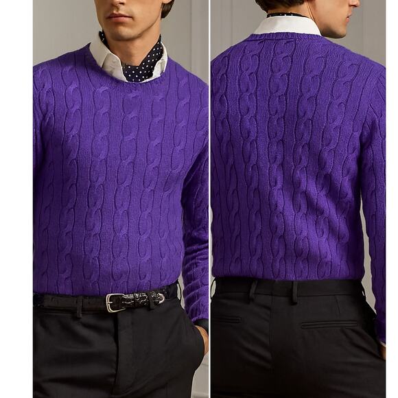 Ralph Lauren Purple Label Men’s Purple Cashmere Sweater Large Luxury Knit - Picture 9 of 9